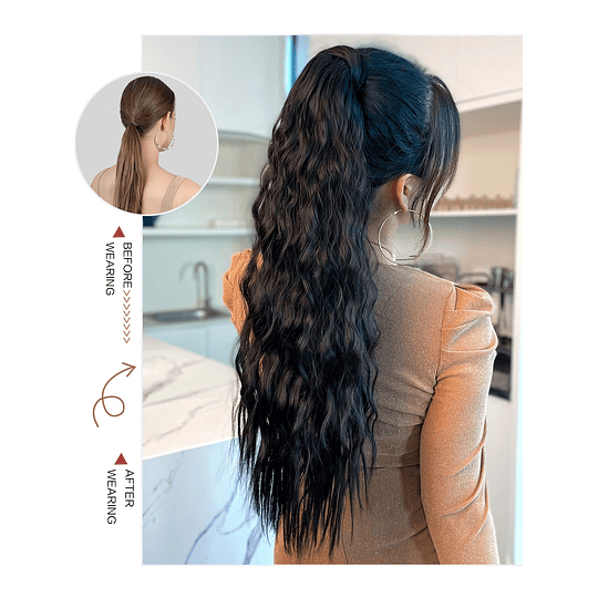 Extensões de cabelo rabo de cavalo sintético longo cacheado natural