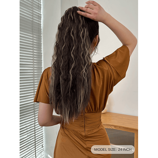 Aplique de cabelo comprido encaracolado rabo de cavalo sintético