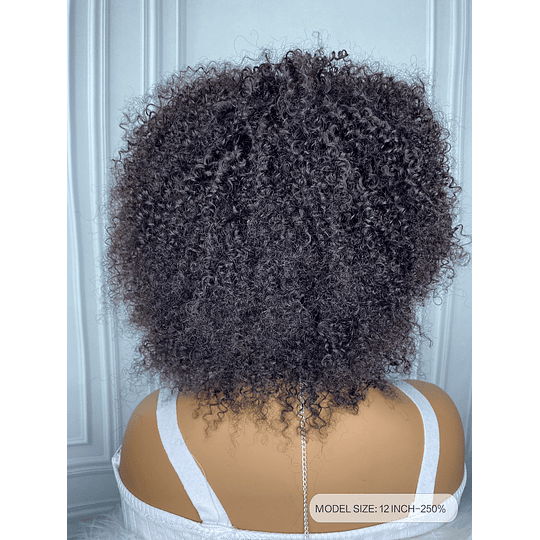 Peruca de cabelo humano curto afro encaracolado com franja