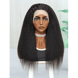 13*6*1 Renda Frente Peruca de cabelo humano Médio afro Yaki Direto