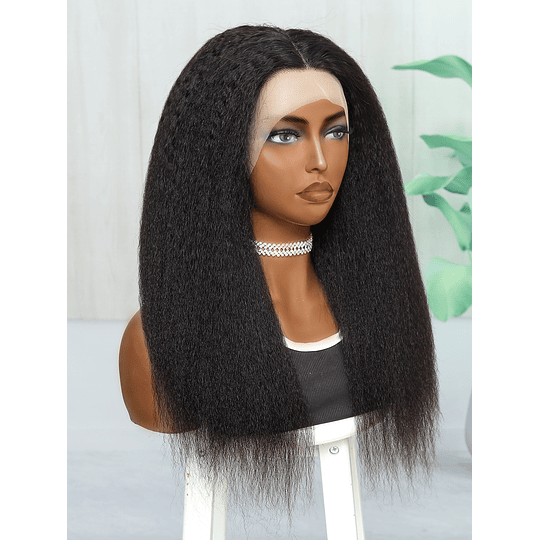 13*6*1 Renda Frente Peruca de cabelo humano Médio afro Yaki Direto