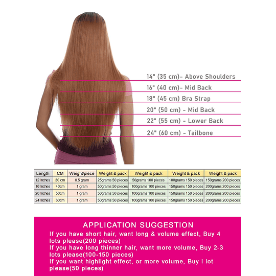 50 extensões de cabelo humano longo e reto