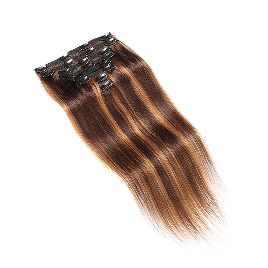 8 peças de extensão de cabelo humano de clipe longo e reto