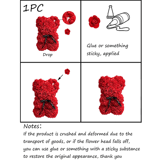 1peça Rosa artificial em forma de urso com decoração em arco, urso rosa com flores de espuma artificial urso feito de rosas para dia dos namorados, dia das mães, aniversário, prese...