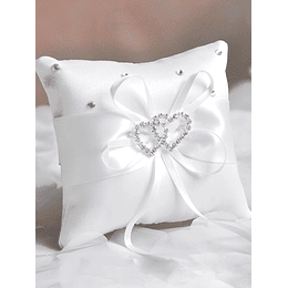1peça branco diamante falso decoração Anel poliéster decoração de arco Almofada porta anel para casamento