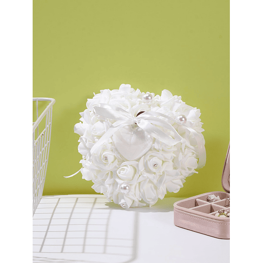 1peça branco flor & decoração de pérola falso Anel elegante em forma de coração Anel para festa