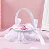1peça Cesto de flores de casamento branco flor menina poliéster decoração de pérola falso acabamento de babados para casamento festa