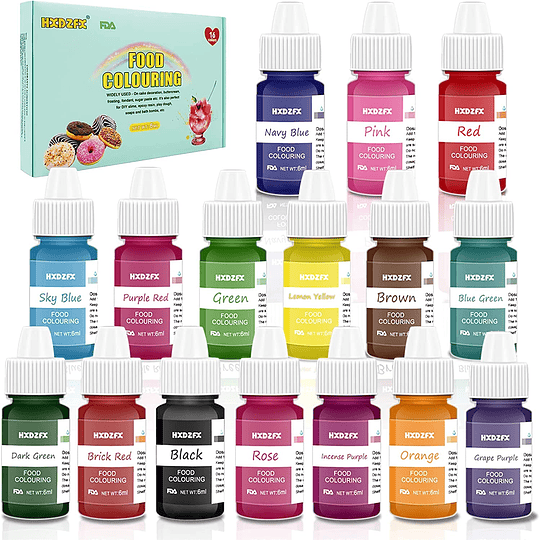 Colorante alimentar lipossolúvel, 16 cores concentradas limentares, corantes alimentares, recargas para decoração de bolos, nata, chocolate, gelados, bolachas, 6 ml