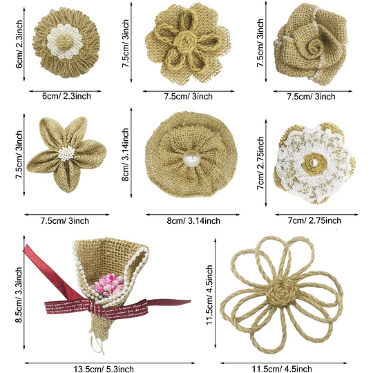 47 unidades flores de arrpillera naturais, 40 unidades flores de arrpillera, 4 rolos de argola, conjunto de flores de argola, fita de cordão e pontos de cola para decoração, orname...