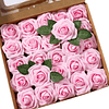 Flores rosas artificiais espuma rosa falsa para trabalhos manuais, ramos de noiva, centros de mesa, despedidas de solteira e decoração de casa (25 peças, vinho vermelho)