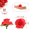 50 cabeças de rosas artificiais flores artificiais para artesanato decoração de casamentos festas, vermelho, 4 cm