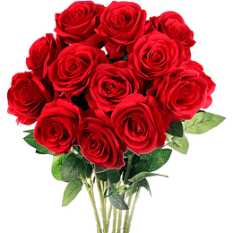 12 Flores artificiais de rosas vermelhas, rosas de seda com haste longa, flores vermelhas artificiais ramo de rosas falsas para casamentos despedida de solteira casa jardim centros...