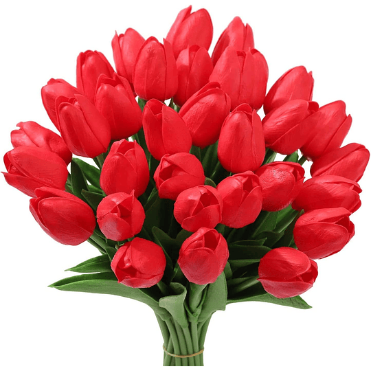 24 peças de tulipas artificiais de látex, ramos de flores falsas de tulipas realistas para casa, casamentos, festas, decoração de escritórios, arranjos florais (branco)