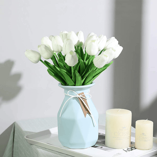 24 peças de tulipas artificiais de látex, ramos de flores falsas de tulipas realistas para casa, casamentos, festas, decoração de escritórios, arranjos florais (branco)