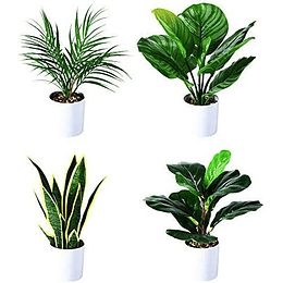 Conjunto de 4 Plantas artificiais 40 cm grande / planta de cobra / palma-arca / planta de riscas verdes em vaso para interior exterior casa escritório decoração moderna