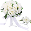 Ramo de noiva e boneca, rosa de casamento, ramo de flores coreanas, cor branca, ramo de noiva, ramo de flores artificiais com imitação de diamantes para casamento