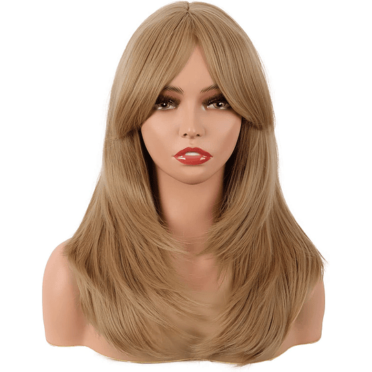 50 cm de comprimento peruca com franja lisa sintética longo cabelo para diário festa (escuro castanho)