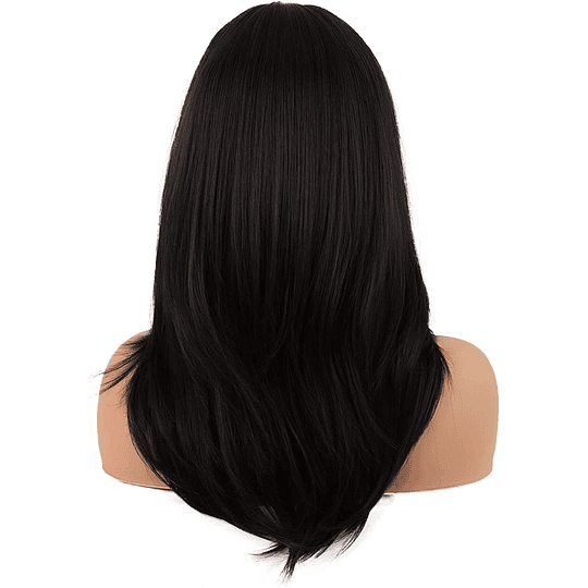 50 cm de comprimento peruca com franja lisa sintética longo cabelo para diário festa (escuro castanho)