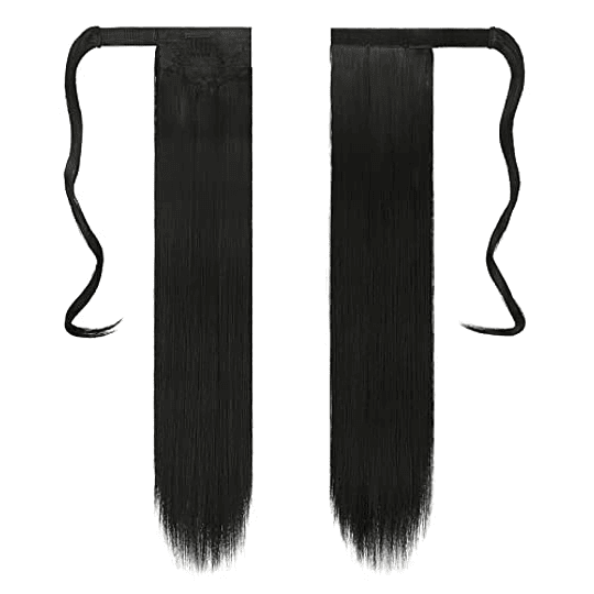 Extensões de cabelo postiças, rabo de cavalo em fibras sintéticas, cabelo liso longo 71 cm/61 cm, 150 g/125 g 1# Negro Azabache
