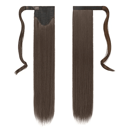 Extensões de cabelo postiças, rabo de cavalo em fibras sintéticas, cabelo liso longo 71 cm/61 cm, 150 g/125 g 6/10H# Marrón castaño