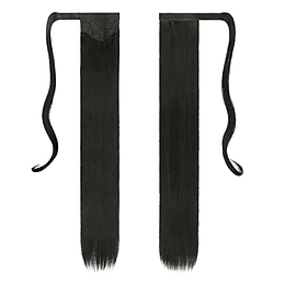 Extensões de cabelo postiças, rabo de cavalo em fibras sintéticas, cabelo liso longo 71 cm/61 cm, 150 g/125 g 1B# Negro Oscuro