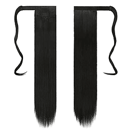 Extensões de cabelo postiças, rabo de cavalo em fibras sintéticas, cabelo liso longo 71 cm/61 cm, 150 g/125 g 1# Negro Azabache