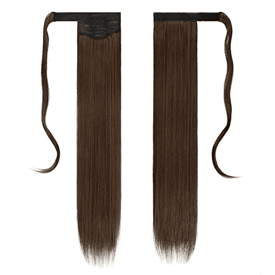 Extensões de cabelo postiças, rabo de cavalo em fibras sintéticas, cabelo liso longo 71 cm/61 cm, 150 g/125 g 4/30# Castaño Chocolate