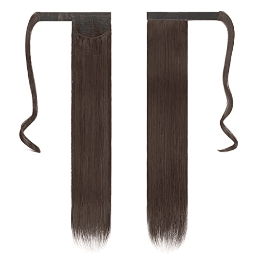 Extensões de cabelo postiças, rabo de cavalo em fibras sintéticas, cabelo liso longo 71 cm/61 cm, 150 g/125 g 2/33# Marrón Oscuro Rojizo