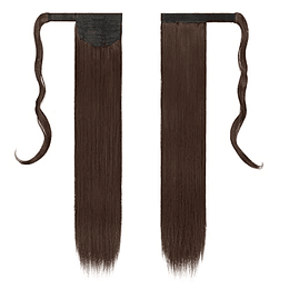 Extensões de cabelo postiças, rabo de cavalo em fibras sintéticas, cabelo liso longo 71 cm/61 cm, 150 g/125 g 6# Marrón Medio