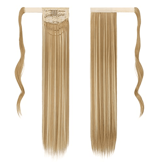Extensões de cabelo postiças, rabo de cavalo em fibras sintéticas, cabelo liso longo 71 cm/61 cm, 150 g/125 g 16H613 Rubio Dorado