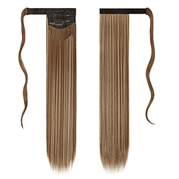 Extensões de cabelo postiças, rabo de cavalo em fibras sintéticas, cabelo liso longo 71 cm/61 cm, 150 g/125 g 12H24# Marrón y Rubio