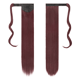 Extensões de cabelo postiças, rabo de cavalo em fibras sintéticas, cabelo liso longo 71 cm/61 cm, 150 g/125 g Vino Tinto