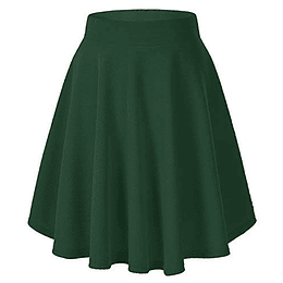 Saia feminina elástica plissada básica multifuncional saia curta Verde Oscuro-larga