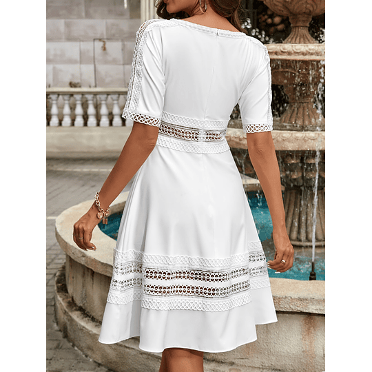 Laço Contraste Zíper Simples elegante Vestido
