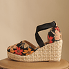 Sapatos de corte de cunha Camurça Sintética Estampa floral Cinta de Tornozelo