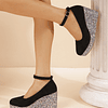 Para mulher Cunha da corte detalhe de brilho cinta de tornozelo moda camurça falso