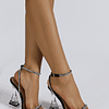 Sandálias decoração de strass claro salto escultórico cinta de tornozelo camurça falso