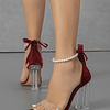 Sandálias decoração de pérolas artificiais salto grosso cinta de tornozelo