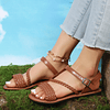 Sandálias mulher strap tornozelo ajuste largo projeto trançado sandalias férias