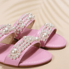 Sandálias fashion mulher com decoração de pérolas artificiais