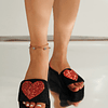 Sandálias mulher decoração de coração moda preto