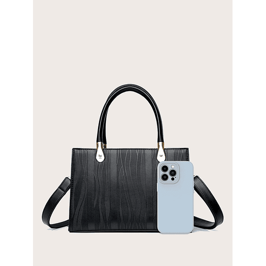 Bolsa com decoração de metal mala de couro artificial simples, bolsa transversal elegante feminina com zíper estilosa