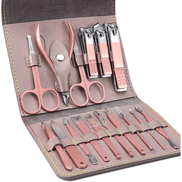 Manicure Pedicure Conjunto 16 peças profissional corta-unhas aço inoxidável Kit - com estojo de viagem de couro luxuoso
