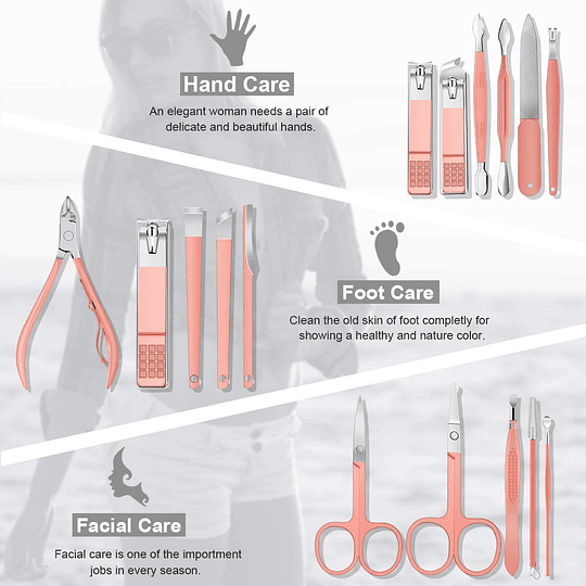 Manicure Pedicure Conjunto 16 peças profissional corta-unhas aço inoxidável Kit - com estojo de viagem de couro luxuoso