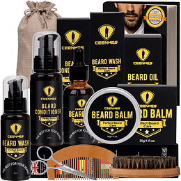 Kit barba homem 10 em 1 kit cuidado barba homem presentes para homem óleo de barba, escova para barba, pente para barba, pente para modelar e tesouras para bigode