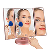 Espelho de maquilhagem com iluminação LED, espelho de mesa com ampliação 1x/ 2x/3x, dobrável com rotação 180°, ecrã tátil, para homem e mulher