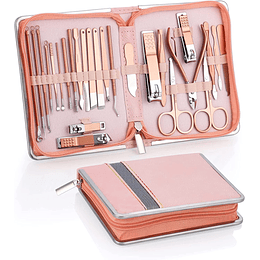 Conjunto de manicure e pedicure, 26 peças profissionais manicure kit, kit manicure para manicure e pedicure, limpeza de cutículas, design avançado de sacos de fecho, rosa