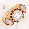 1peça Decoração de strass Relógio de quartzo com ponteiro redondo & 1peça Bracelete