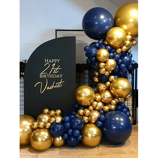 101 peças Guirlanda de balões com 47 peças balão azul & 52 peças balão de metal & 1 peça corrente de balão & 1 peça cola, balão para decoração de festa