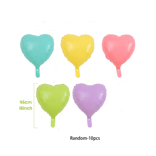 10 peças 18 polegadas Balão de alumínio com 2 peças de acessórios de balão, balão de decoração de festa aleatória em forma de coração de arco-íris pastel macaron
